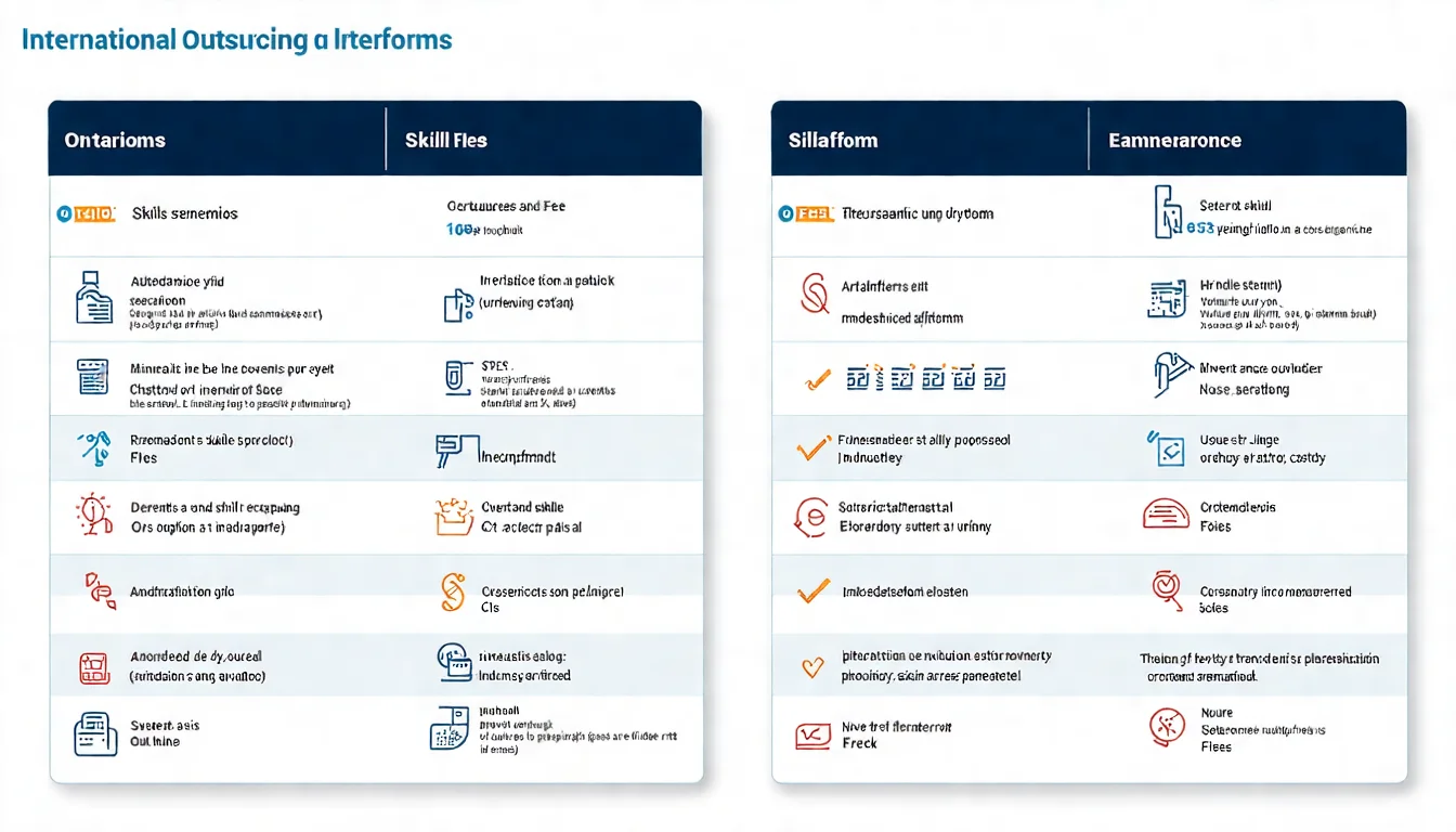 國際外包平台比較圖，展示 Upwork、Fiverr、Freelancer、Toptal 的特色、費用和適用情境
