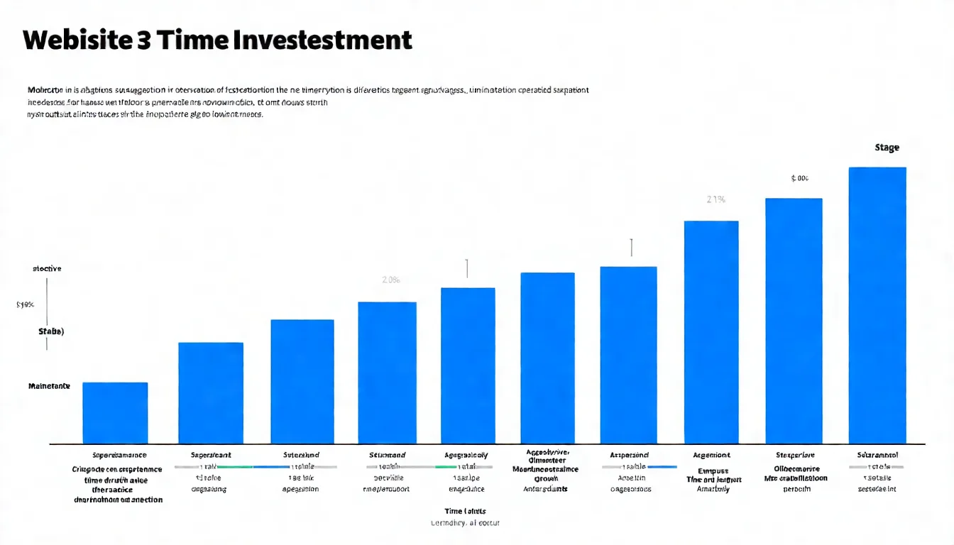 網站經營時間投入規劃圖，展示不同經營階段（維護、穩定成長、積極擴張）的時間投入建議